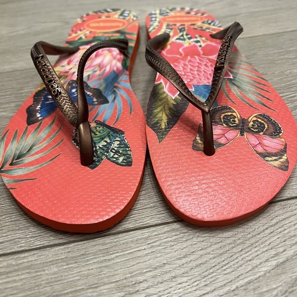 Havaianas Women’s size 9/10 M Butterfly Flower Floral Flip Flops Thongs Sandals - Picture 2 of 7